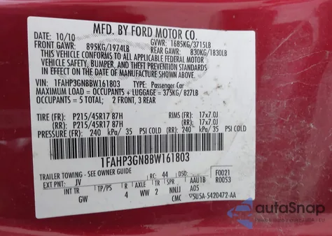 2011 Ford Focus Ses z USA, uszkodzony, nr VIN 1FAHP3GN8BW161803